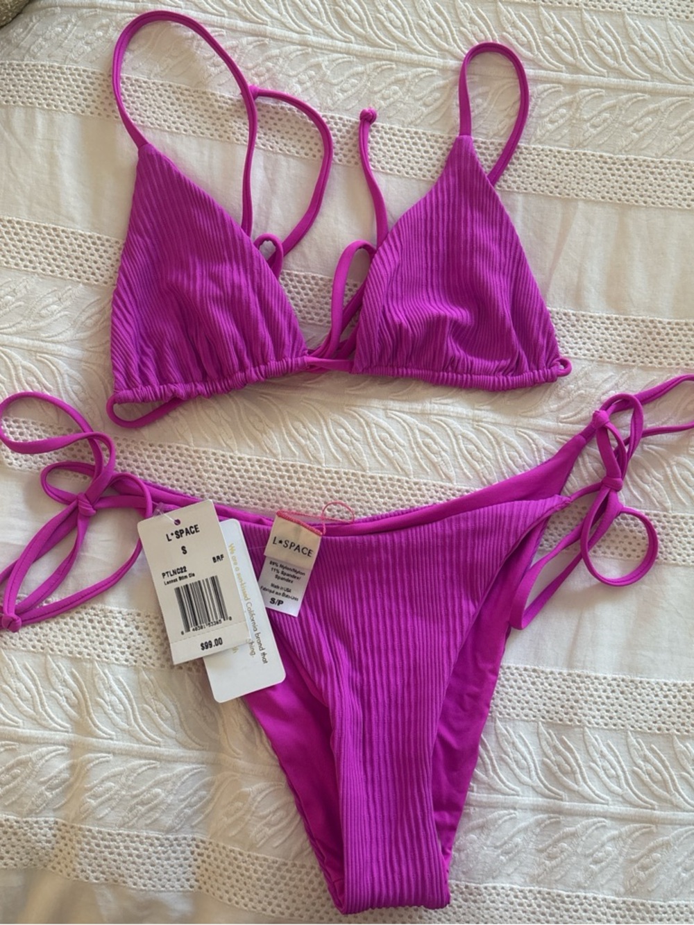 L*Space Fuchsia Ribbed Triangle Bikini Set NWT size small